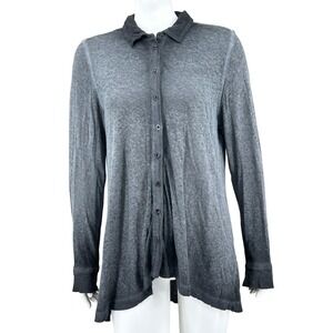 We The Free People Top Women Medium Gray Black Button Up Tunic Long Sleeve Sheer